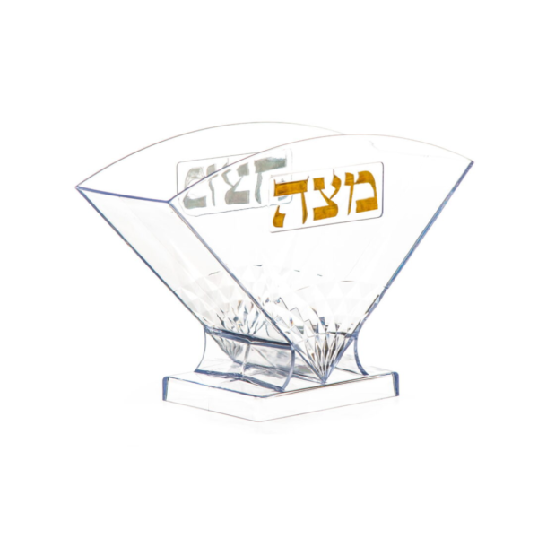 כלי למצה שקוף עם כיתוב זהב